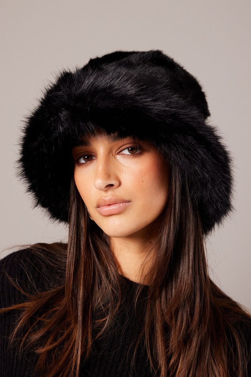 Black Faux Fur Hat for Ally Fashion