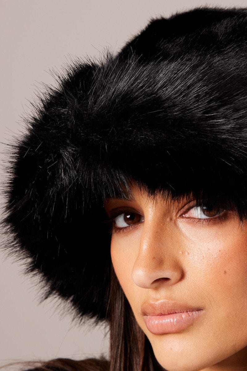 Black Faux Fur Hat for Ally Fashion