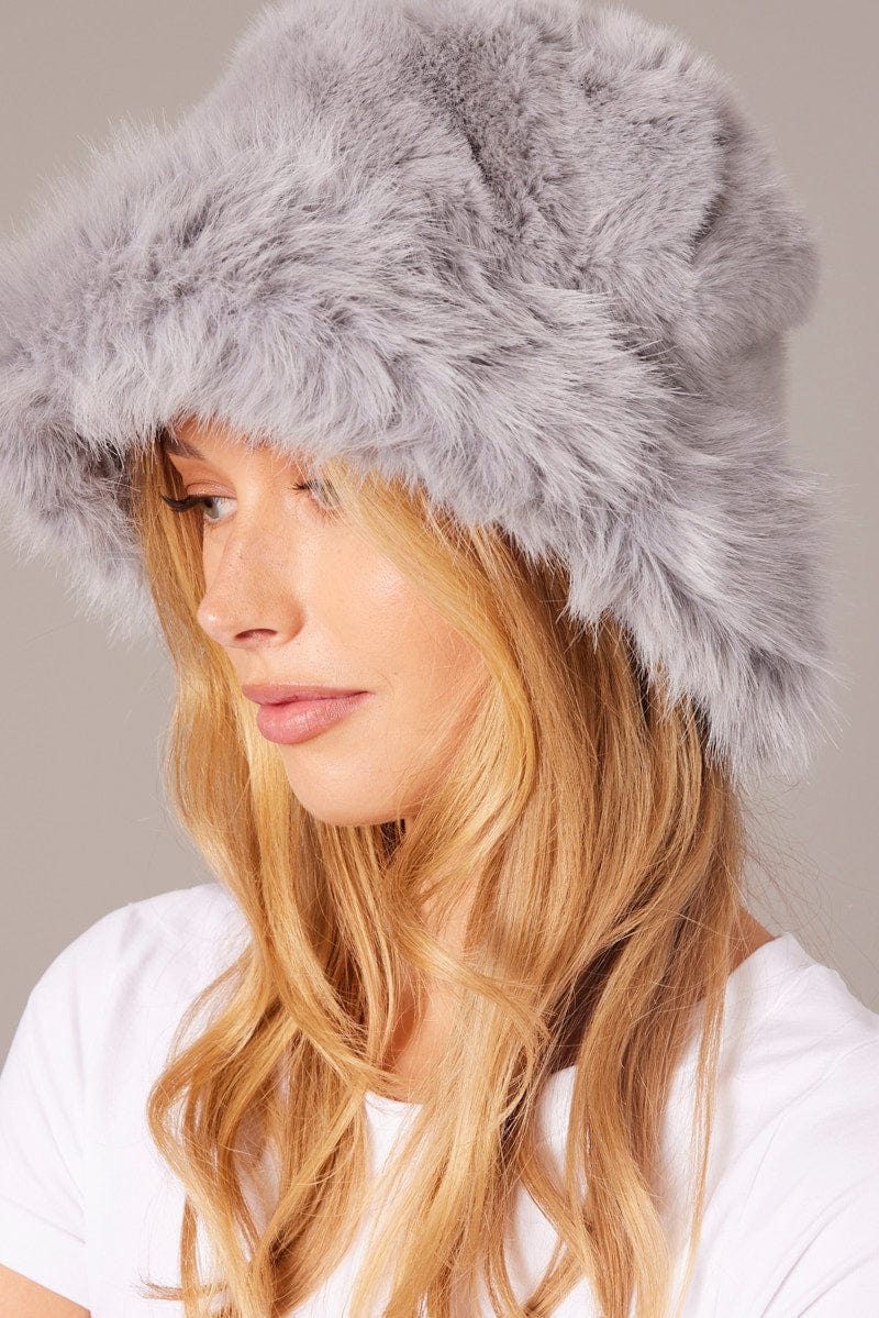 Grey Faux Fur Hat for Ally Fashion