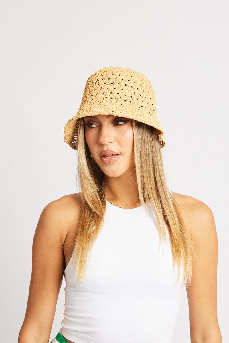 Beige Straw Bucket Hat for Ally Fashion