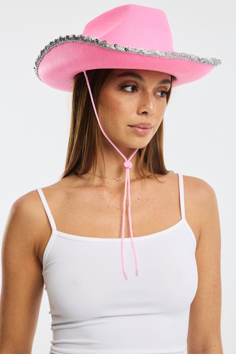 Pink Sequin Detail Festival Cowboy Hat for Ally Fashion