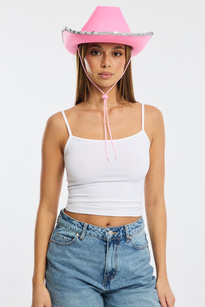 Pink Sequin Detail Festival Cowboy Hat for Ally Fashion