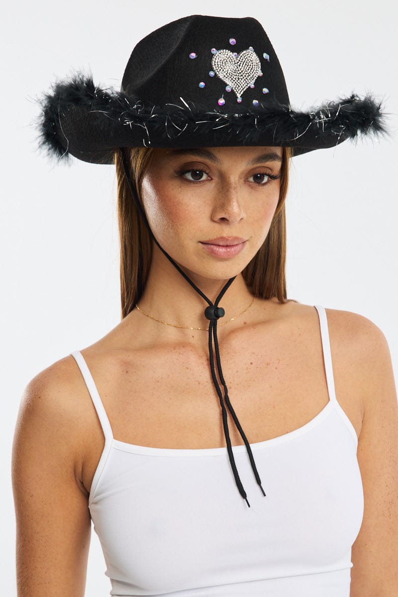 Black Heart Detail Festival Cowboy Hat for Ally Fashion