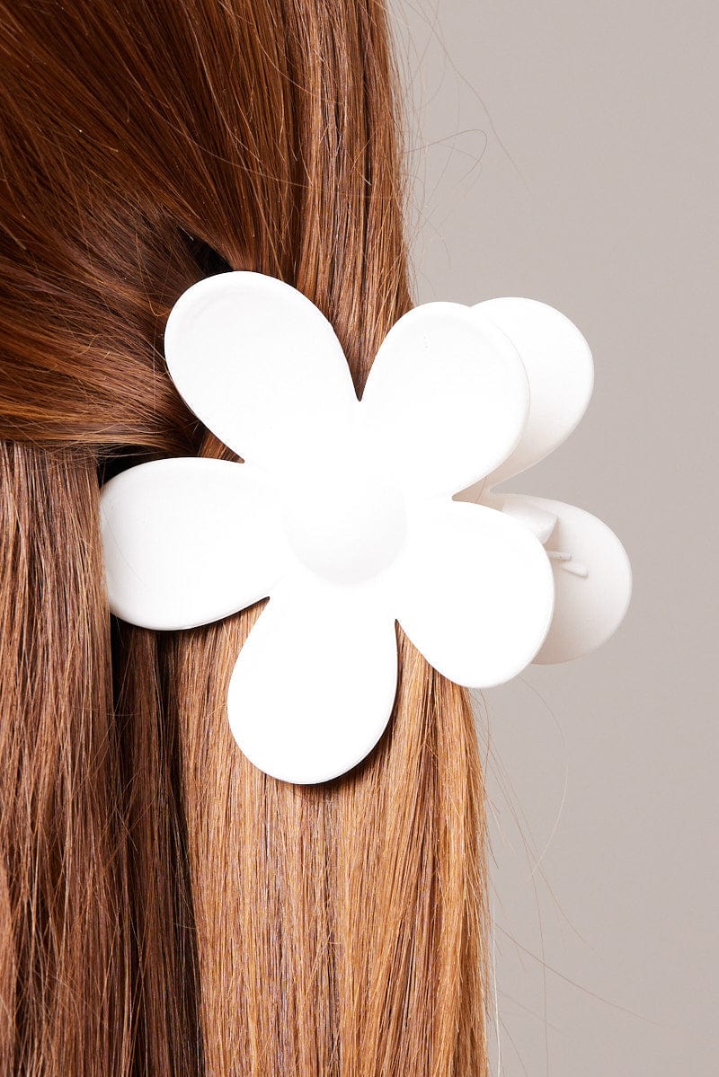 White Floral Design Hair Claw Clip for Ally Fashion