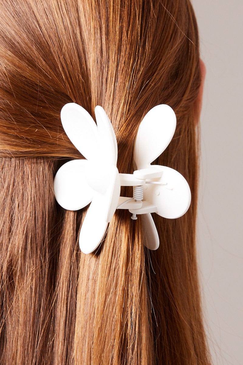 White Floral Design Hair Claw Clip for Ally Fashion