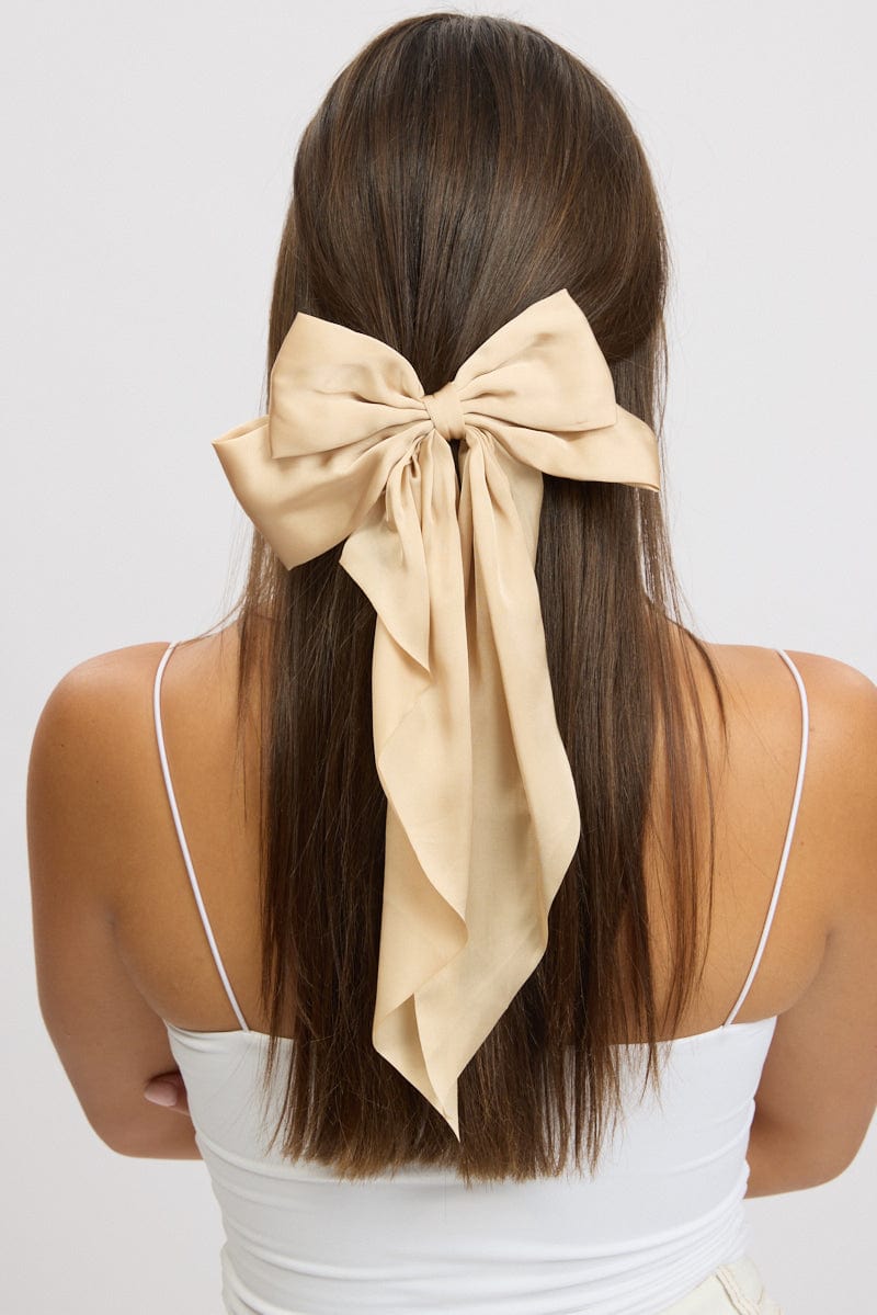 Beige Large Bow Hair Clip for Ally Fashion