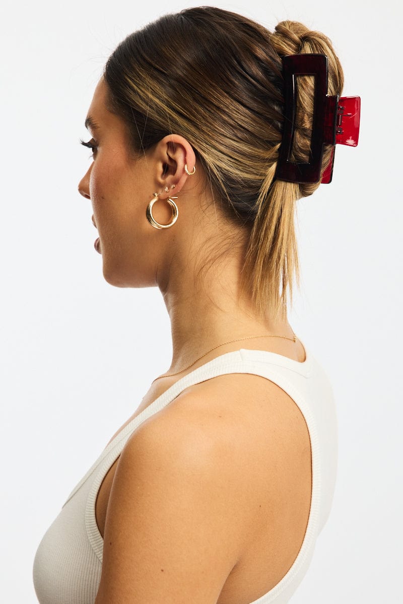 Red Large Rectangle Claw Clip for Ally Fashion