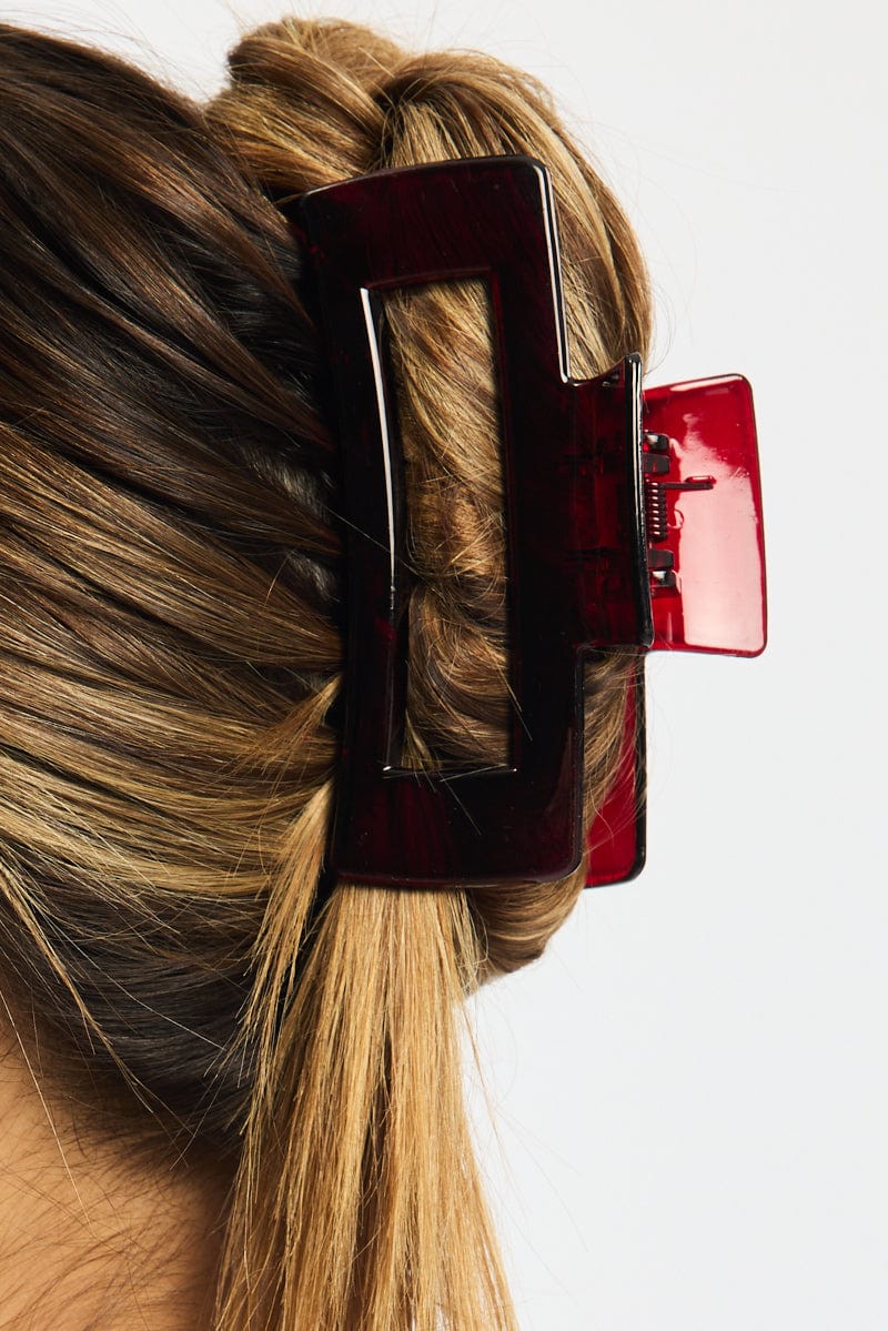 Red Large Rectangle Claw Clip for Ally Fashion