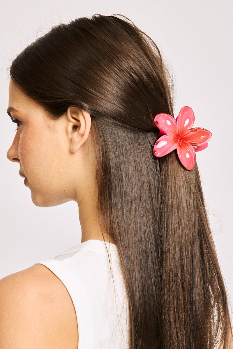 Pink Hibiscus Flower Claw Clip for Ally Fashion