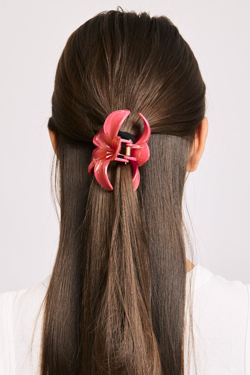 Pink Hibiscus Flower Claw Clip for Ally Fashion