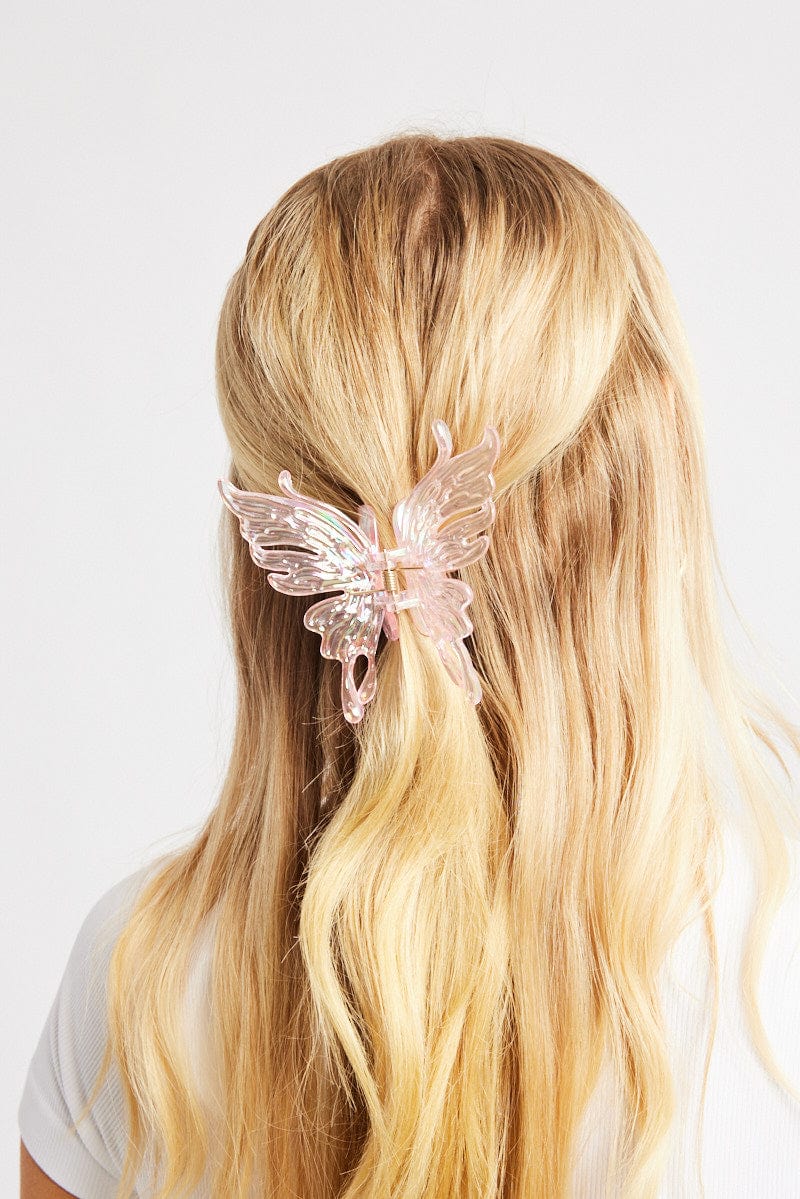 Pink Iridescent Butterfly Claw Clip for Ally Fashion