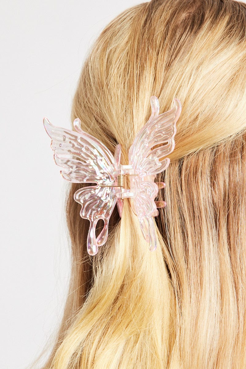 Pink Iridescent Butterfly Claw Clip for Ally Fashion