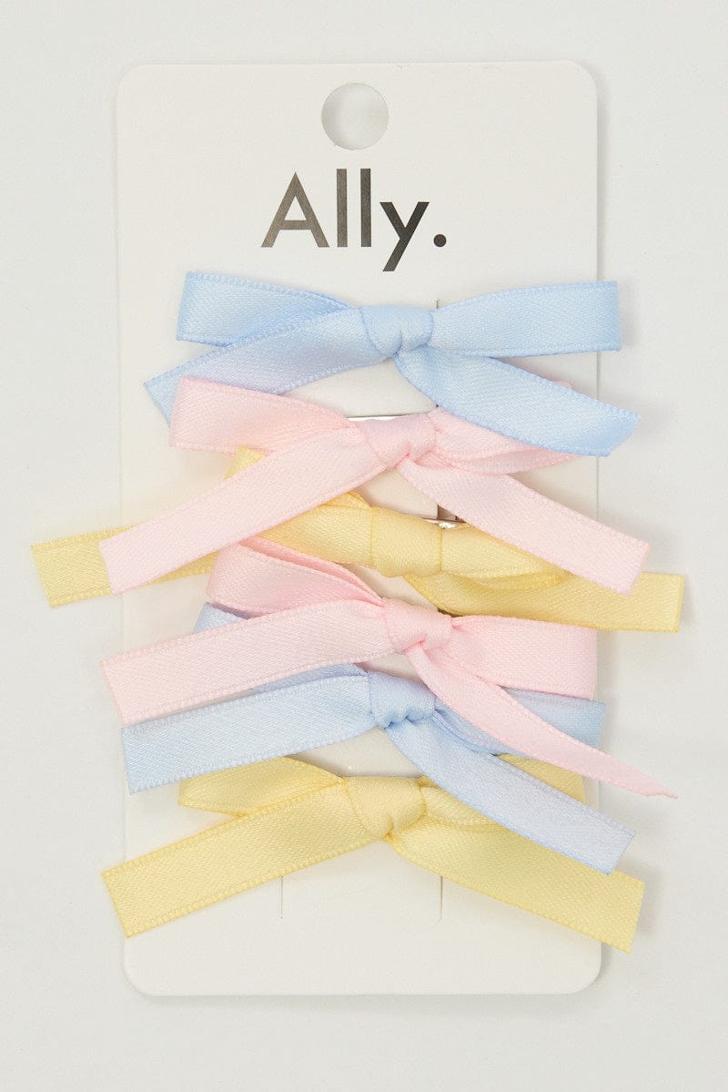 Multi 6 Pack Mini Satin Bow Hair Clips for Ally Fashion