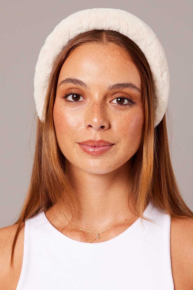 White Faux Fur Headband Hairband for Ally Fashion
