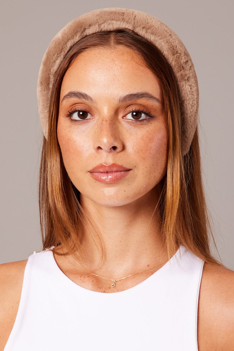 Brown Faux Fur Headband Hairband for Ally Fashion