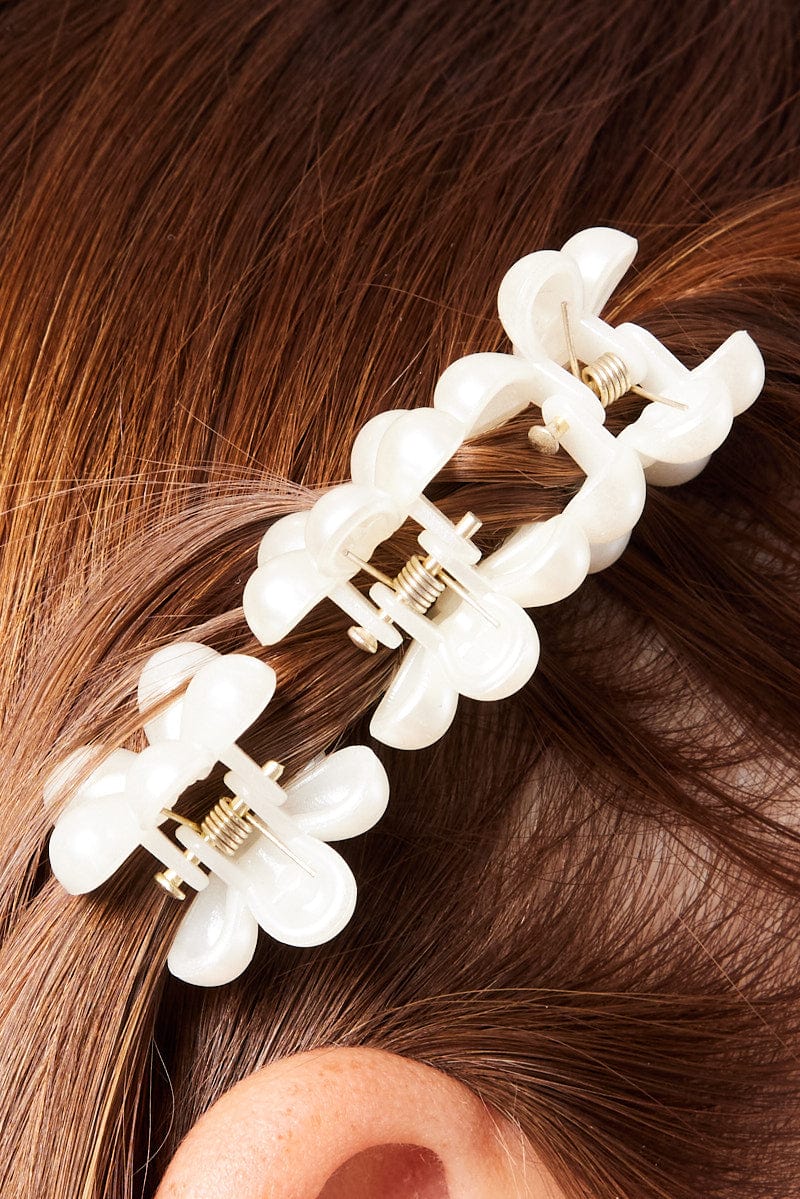 White 9 Pack Pearl Claw Clips for Ally Fashion