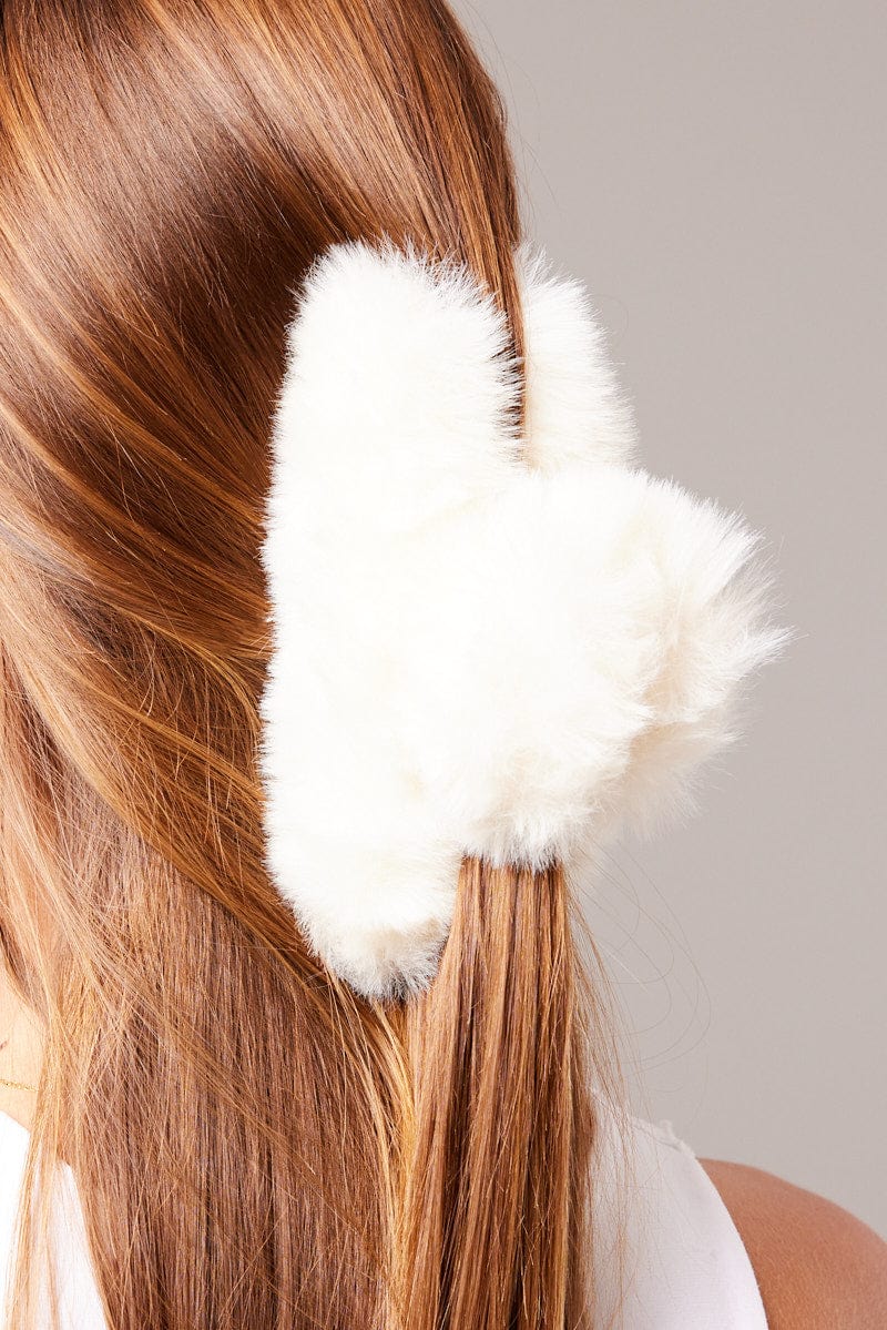 White Faux Fur Claw Clip for Ally Fashion