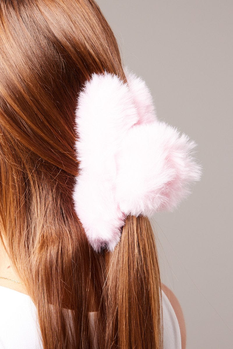 Pink Faux Fur Claw Clip for Ally Fashion