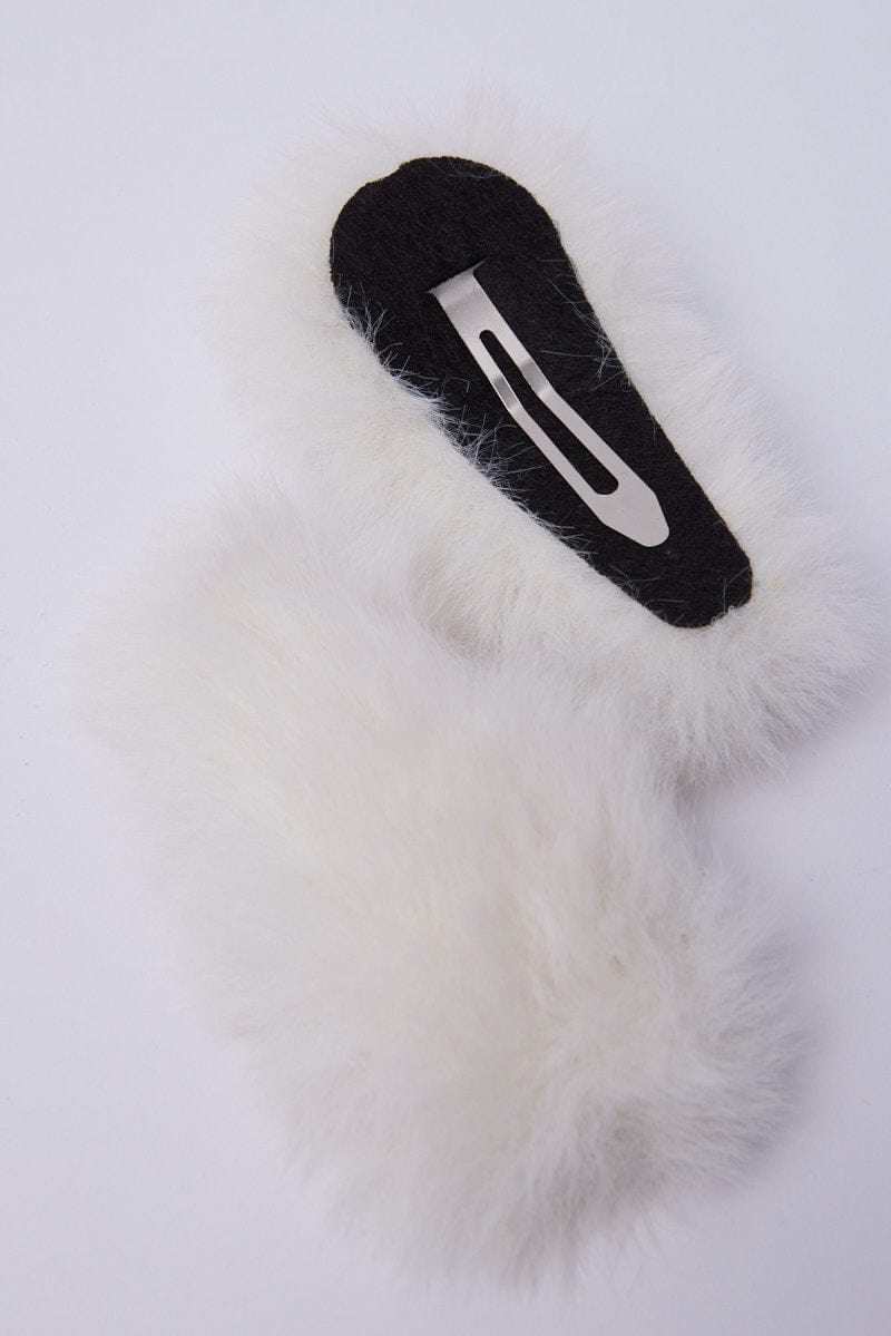 White 2 Pack Faux Fur Hair Clips for Ally Fashion