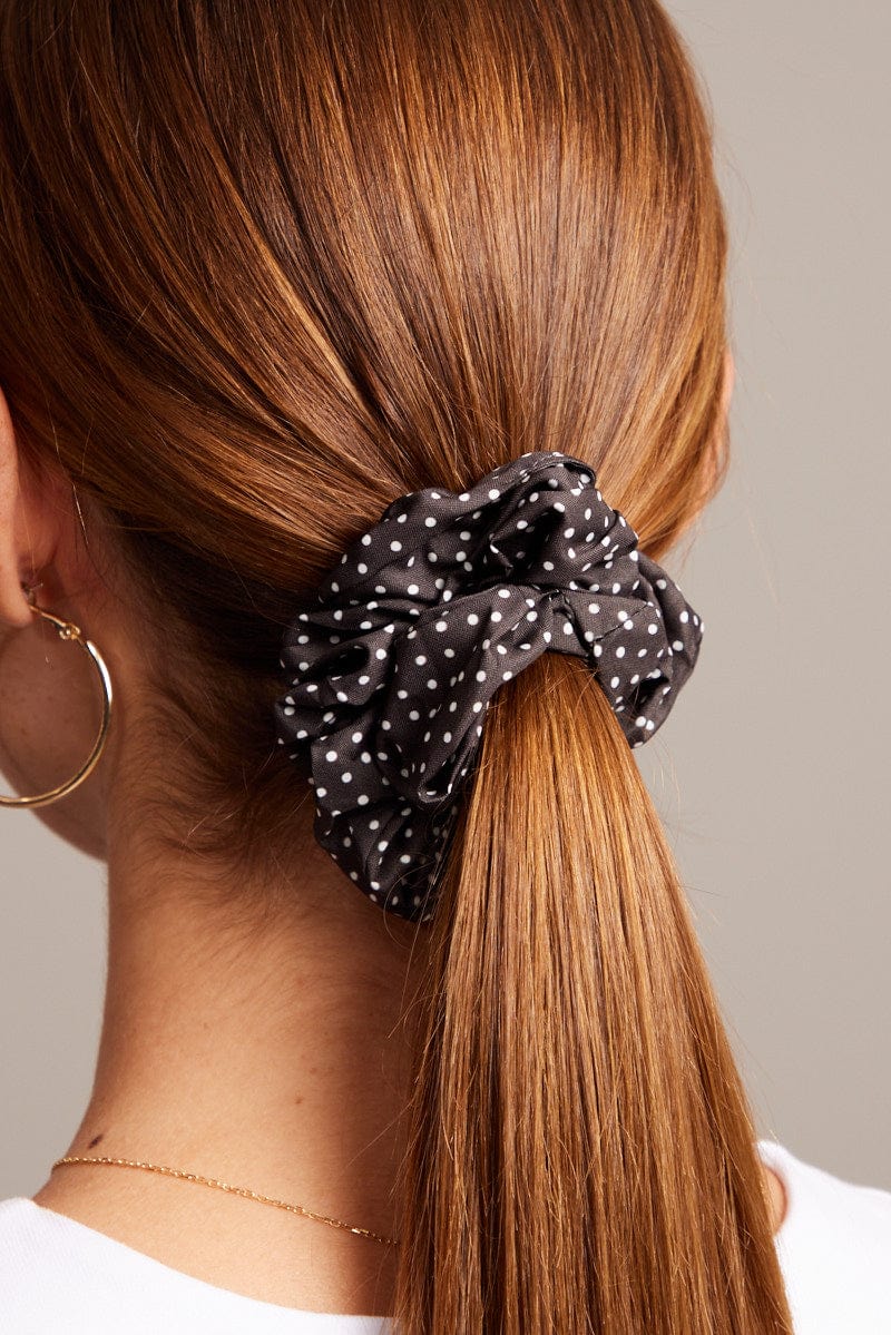 Brown Polka Dot Polka Dot Print Scrunchie for Ally Fashion