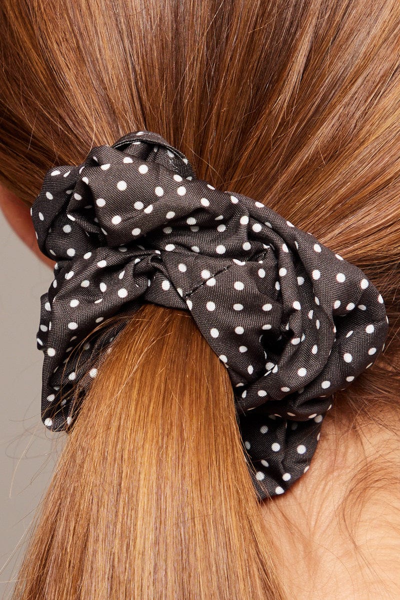 Brown Polka Dot Polka Dot Print Scrunchie for Ally Fashion