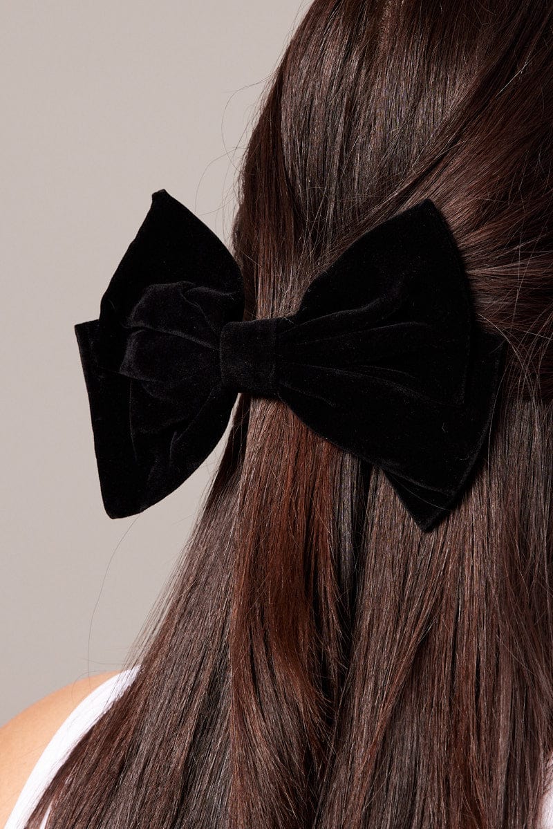 Black Velvet Bow Hair Clip for Ally Fashion