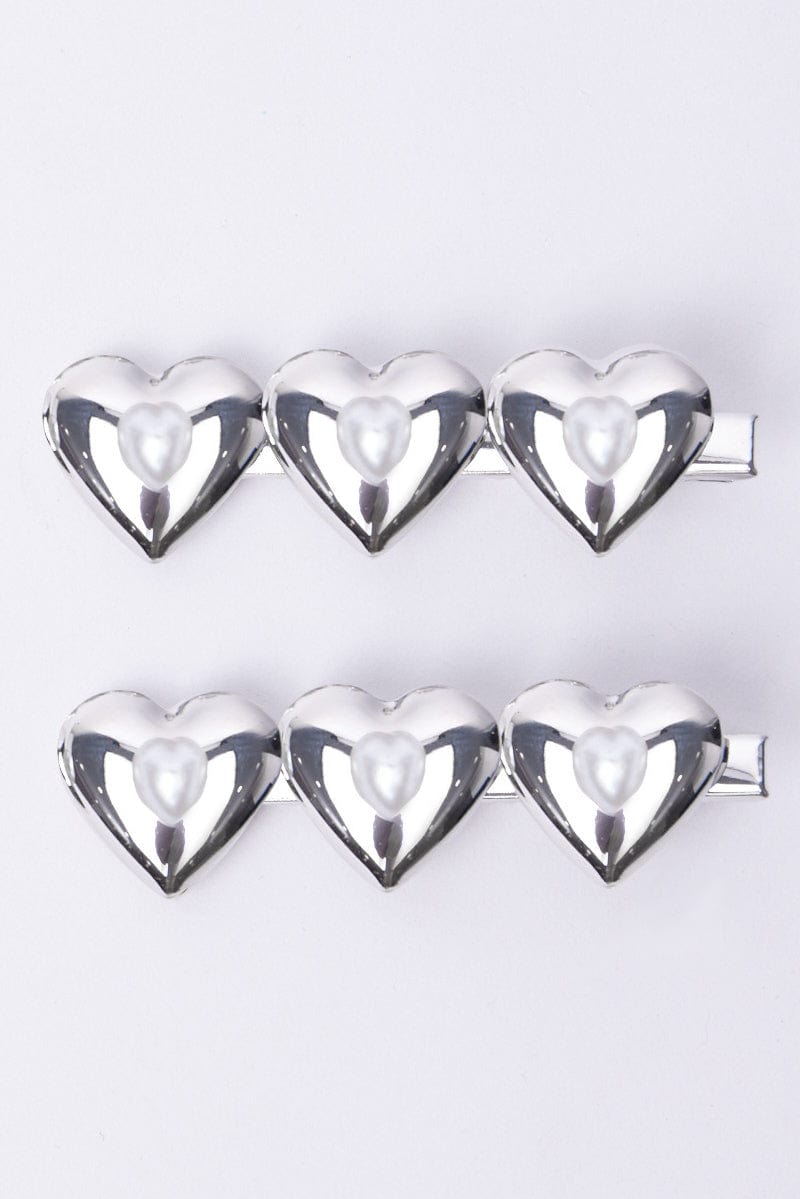 Silver 2 Pack Heart Hair Clips Hair Pins for Ally Fashion