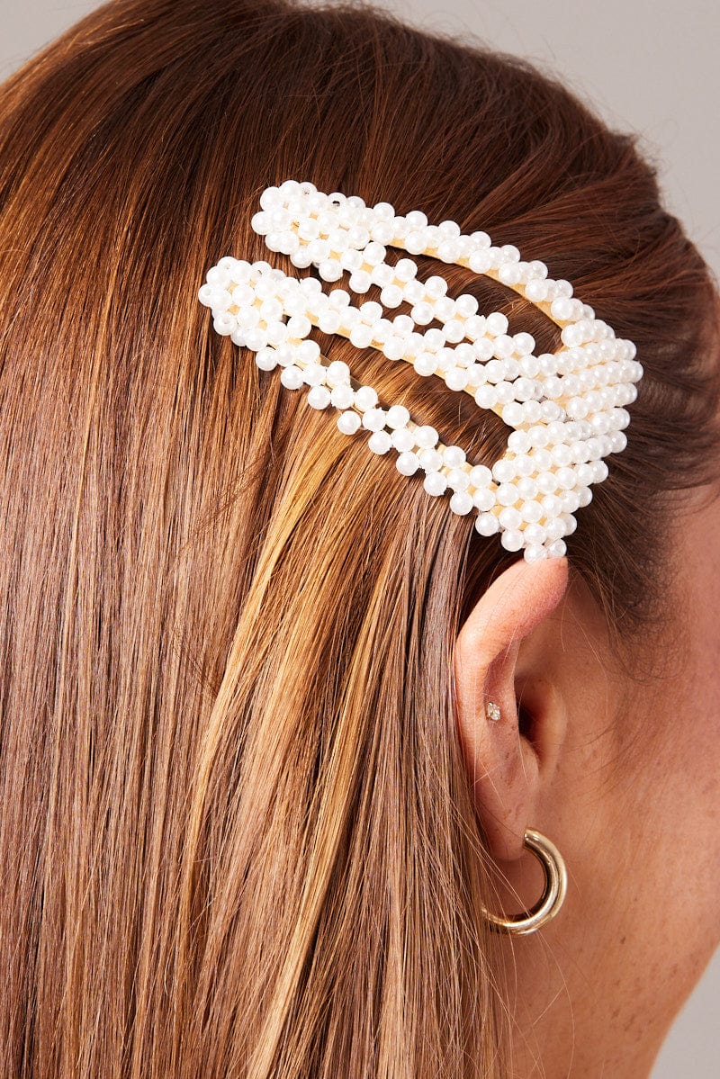 White 2 Pack Pearl Hair Clips for Ally Fashion