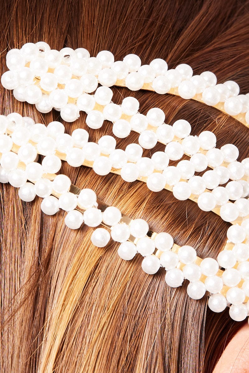 White 2 Pack Pearl Hair Clips for Ally Fashion