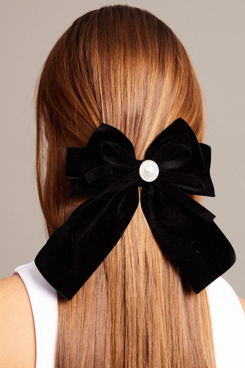 Black Velvet Bow Hair Clip for Ally Fashion