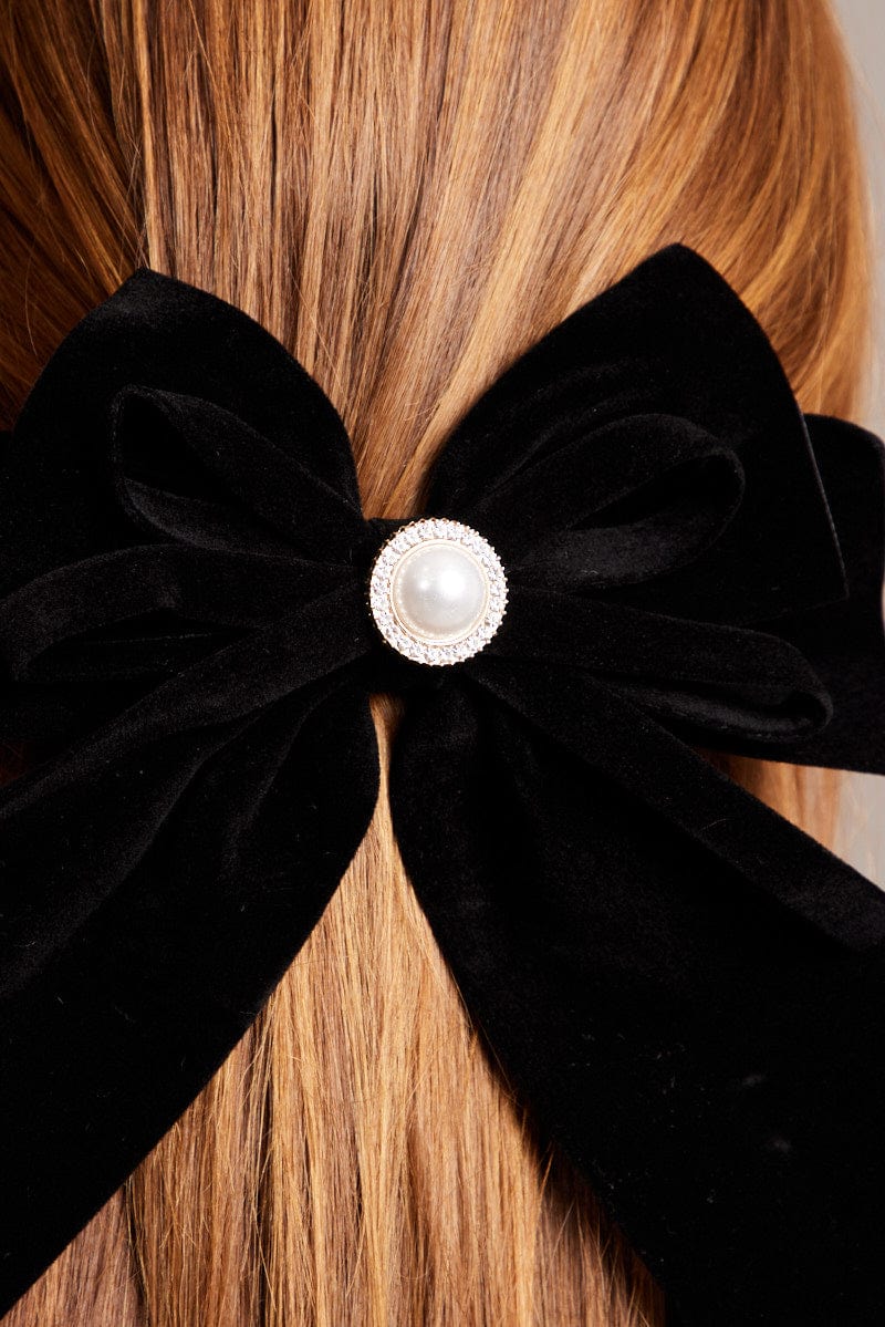 Black Velvet Bow Hair Clip for Ally Fashion