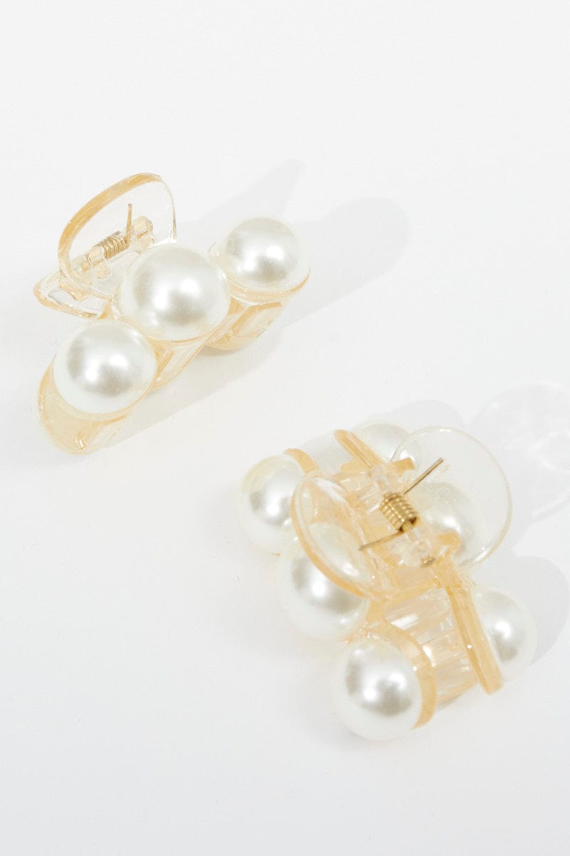 White 2 Pack Pearl Claw Clips for Ally Fashion