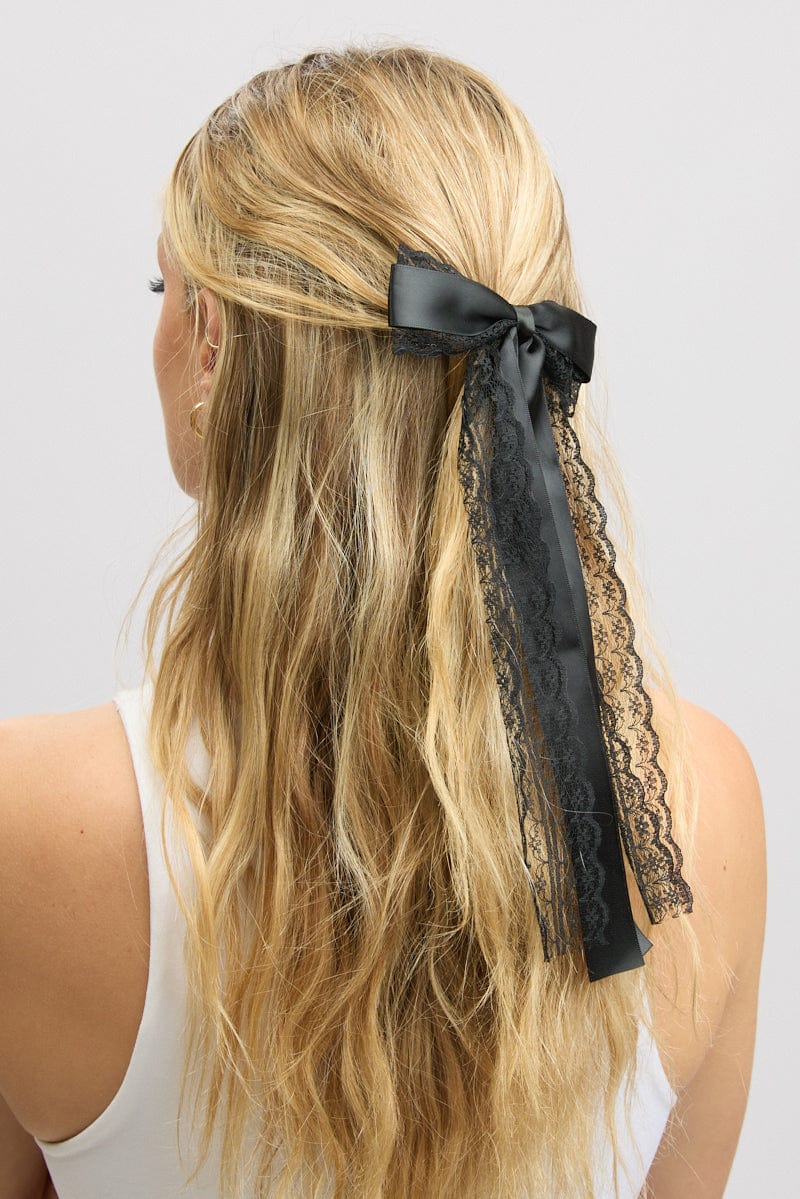 Black Lace Bow Hair Clip for Ally Fashion