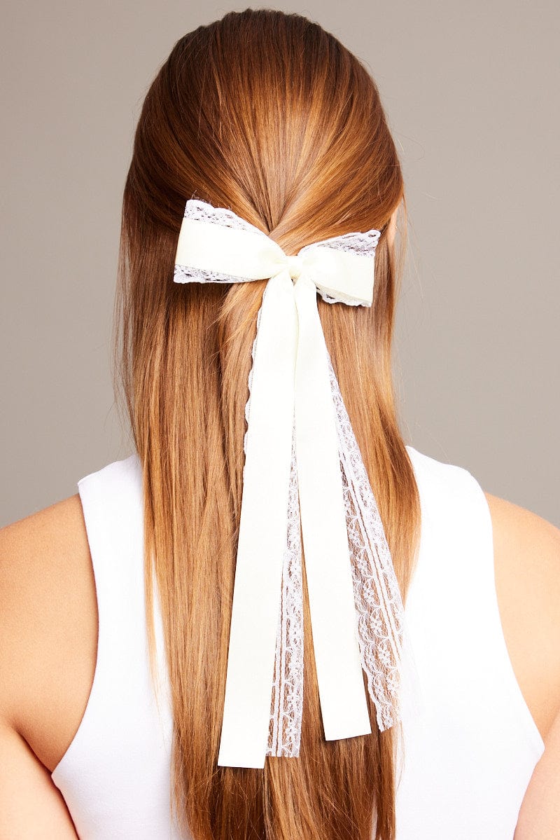 White Lace Bow Hair Clip for Ally Fashion