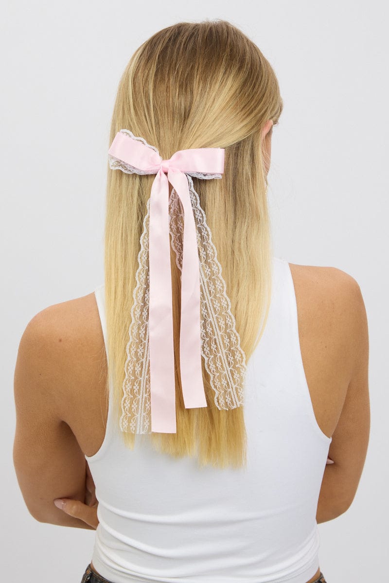 Pink Lace Bow Hair Clip for Ally Fashion