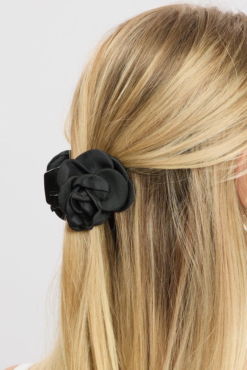 Black Rosette Hair Claw Clip for Ally Fashion