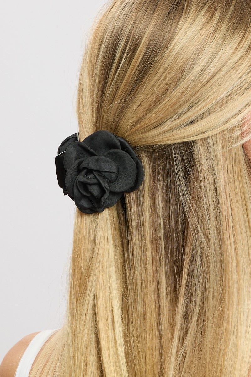 Black Rosette Hair Claw Clip for Ally Fashion