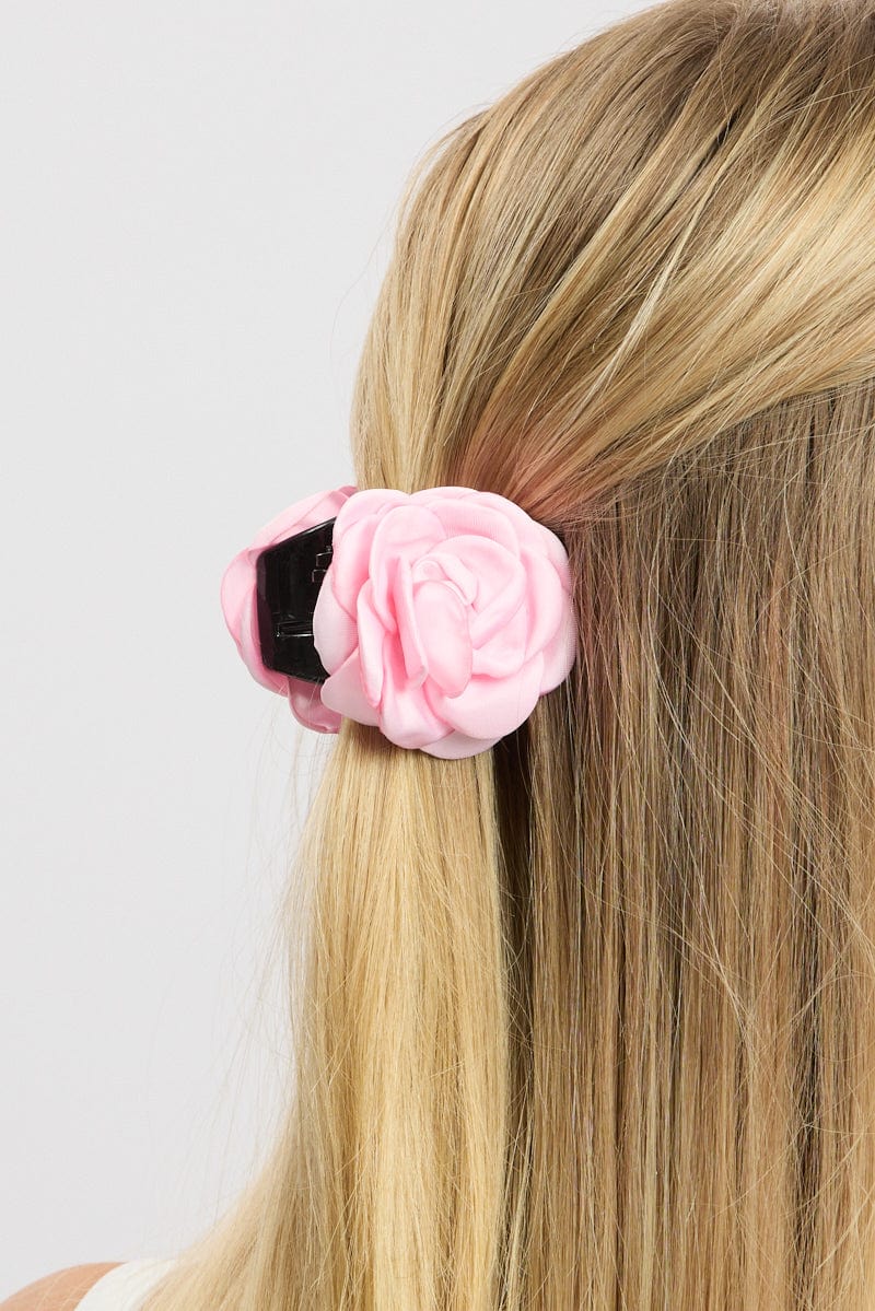 Pink Rosette Hair Claw Clip for Ally Fashion