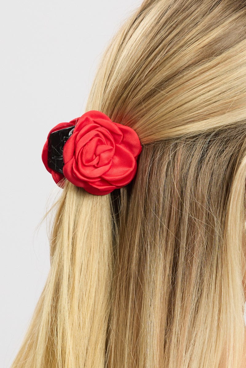 Red Rosette Hair Claw Clip for Ally Fashion