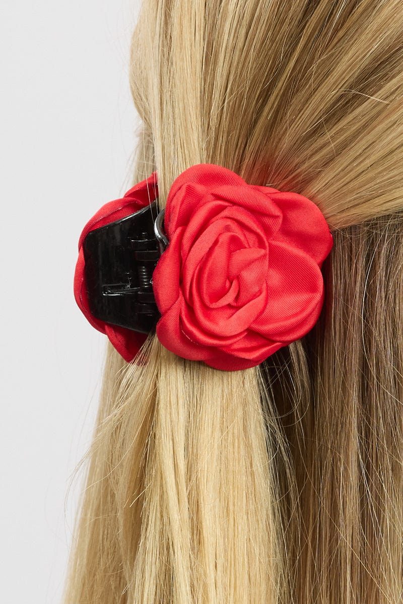 Red Rosette Hair Claw Clip for Ally Fashion