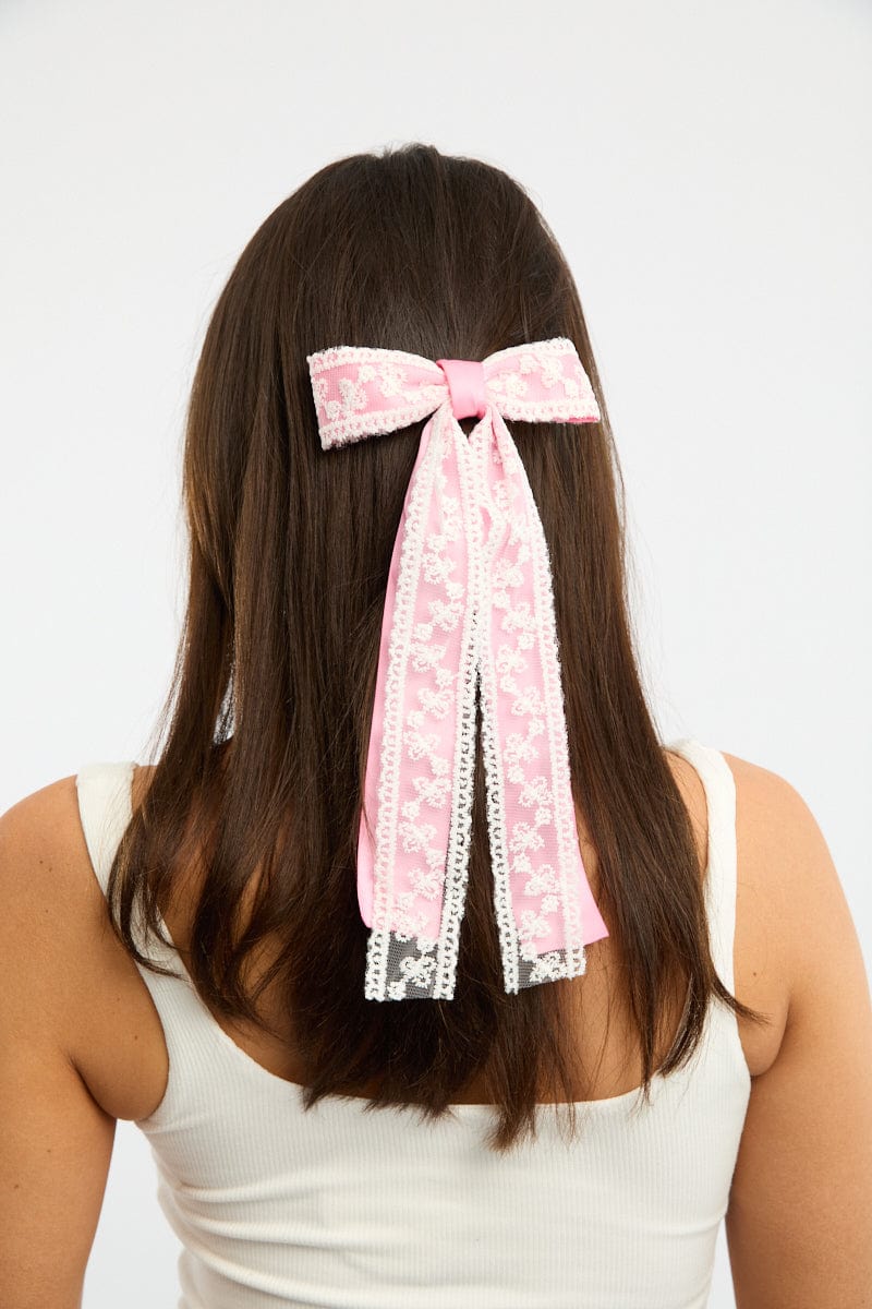 Pink Lace Bow Hair Clip for Ally Fashion