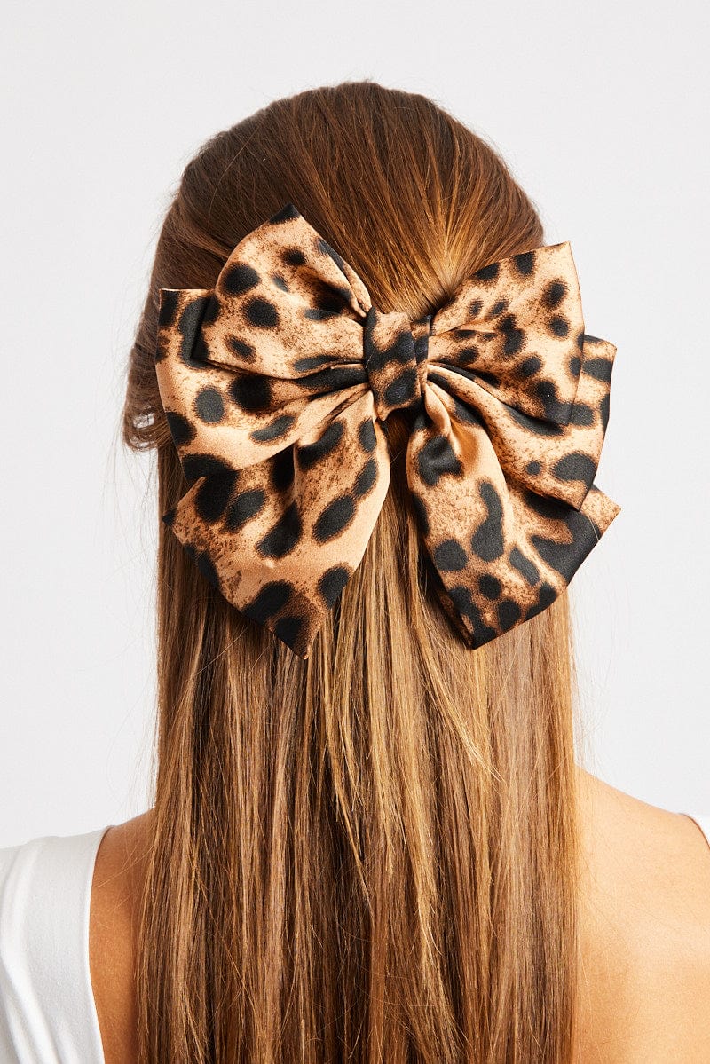 Brown Animal Print Bow Hair Clip for Ally Fashion