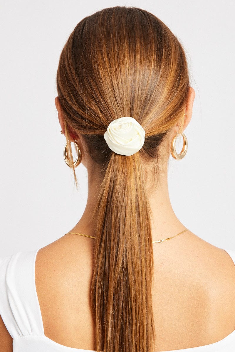 White Rosette Hair Tie for Ally Fashion