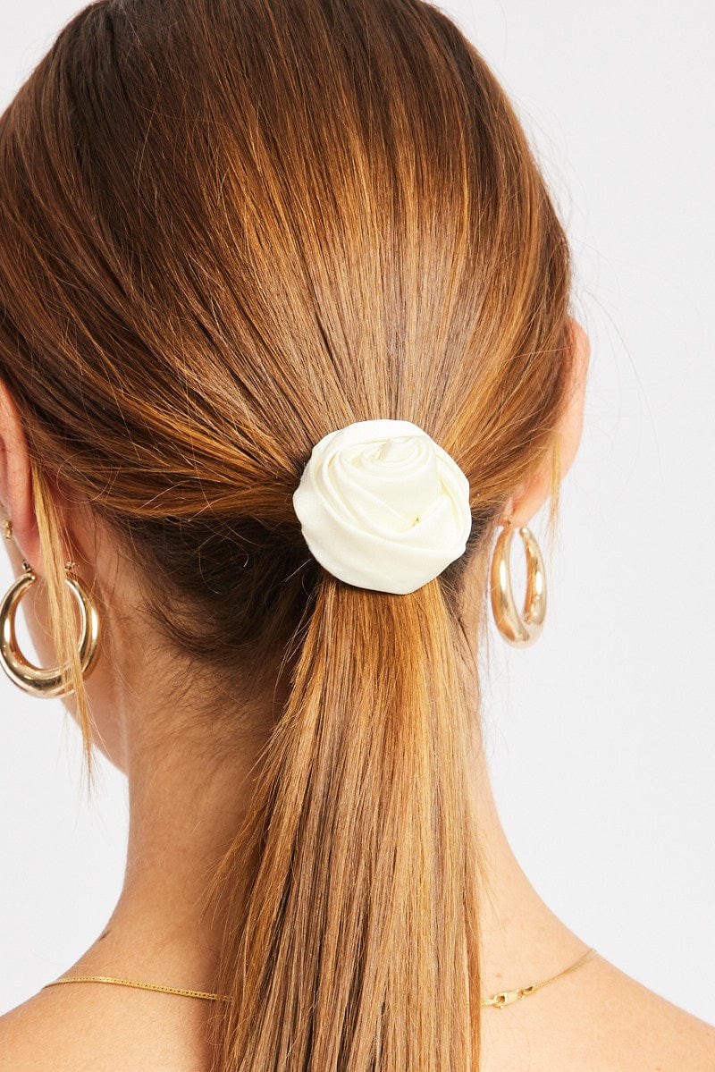 White Rosette Hair Tie for Ally Fashion