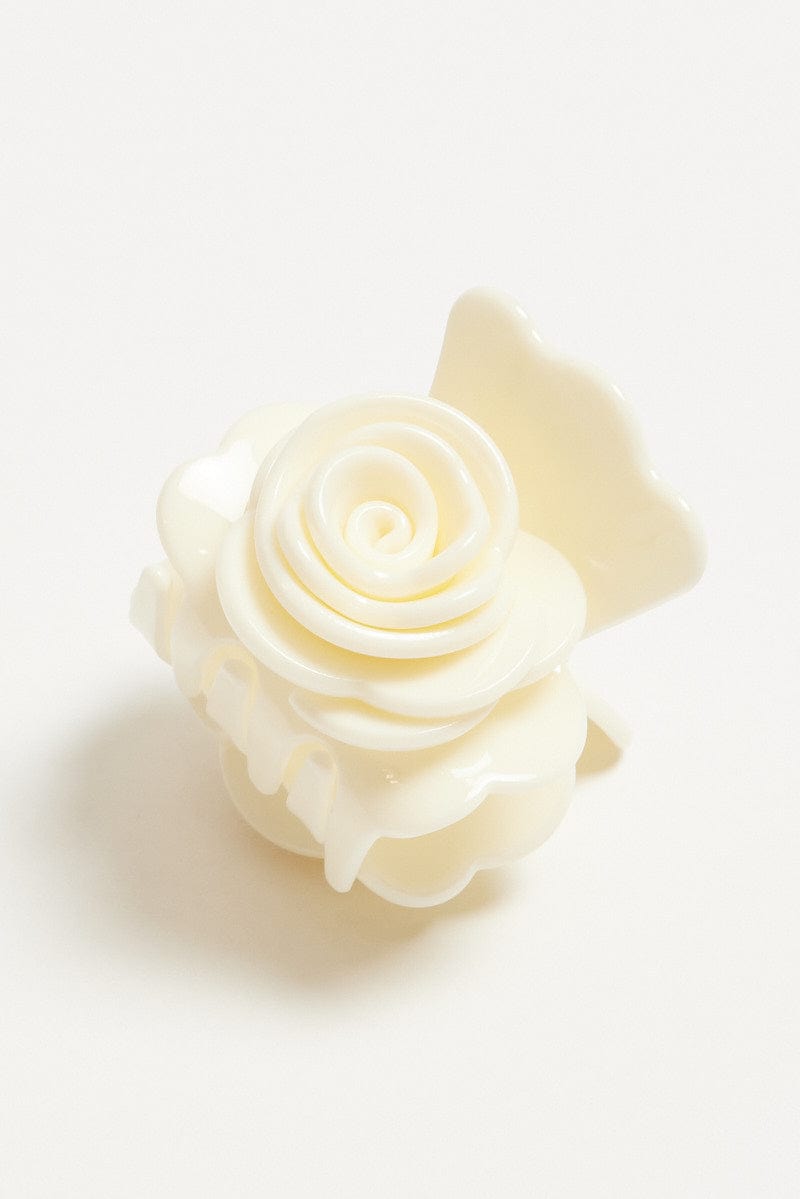 White Rosette Hair Claw Clip for Ally Fashion