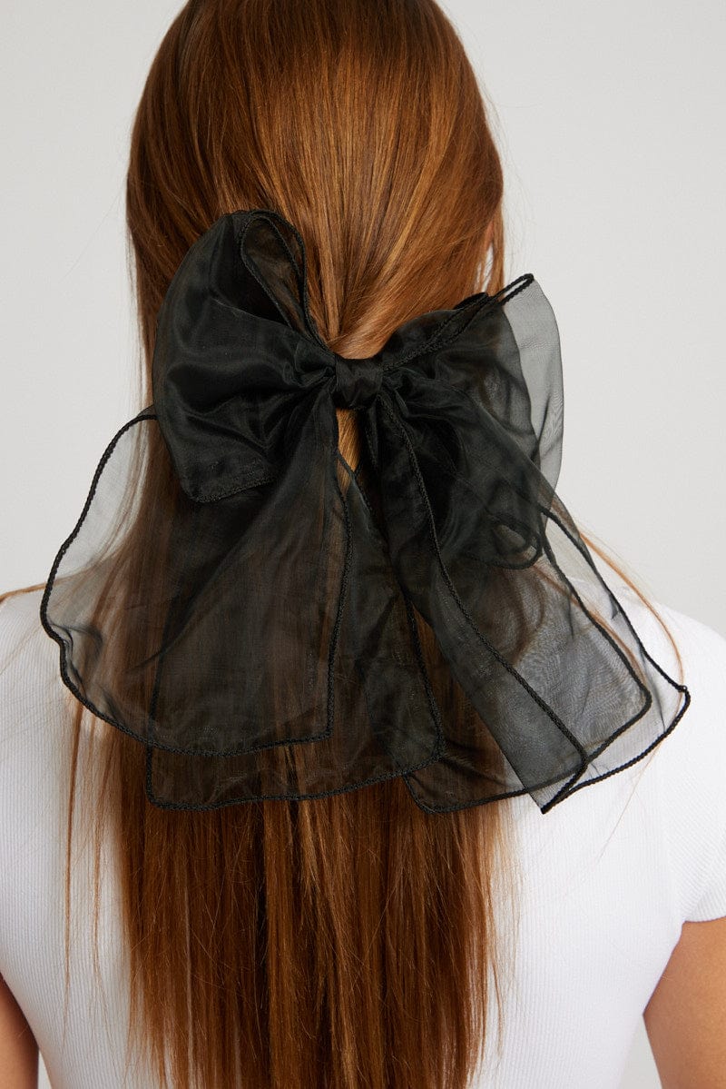 Black Oversized Organza Bow Hair Clip for Ally Fashion