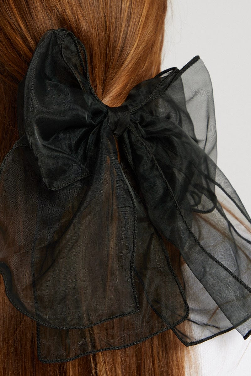 Black Oversized Organza Bow Hair Clip for Ally Fashion