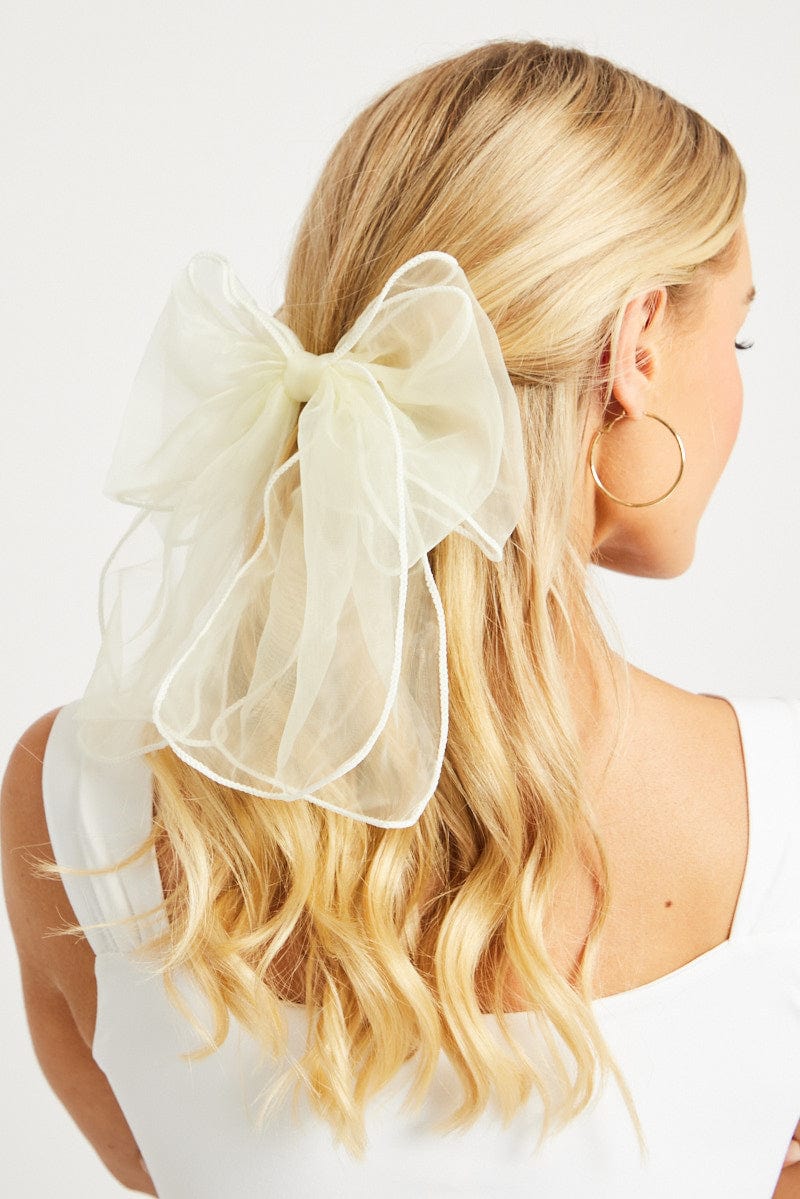 White Oversized Organza Bow Hair Clip for Ally Fashion