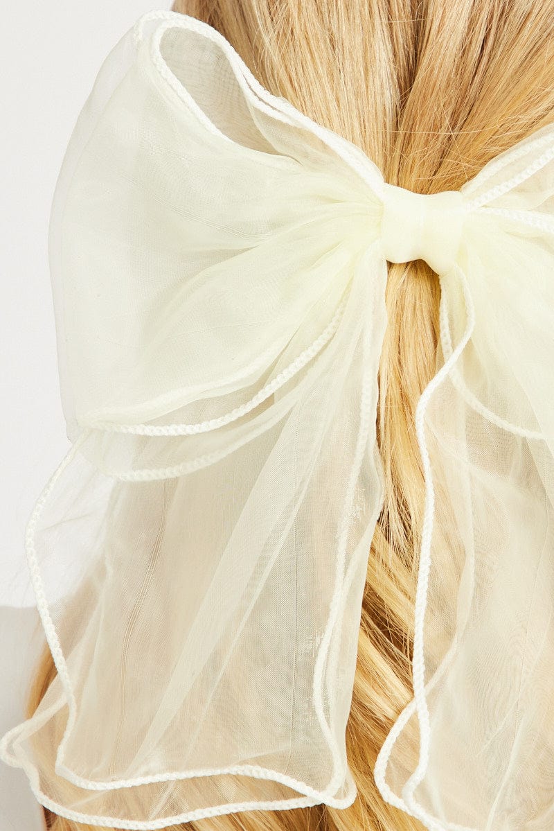 White Oversized Organza Bow Hair Clip for Ally Fashion