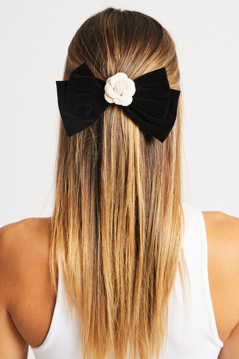 Black Rosette Bow Hair Clip for Ally Fashion